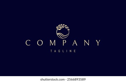 Vector golden logo with an abstract image of a farmers field with a wheat ear.