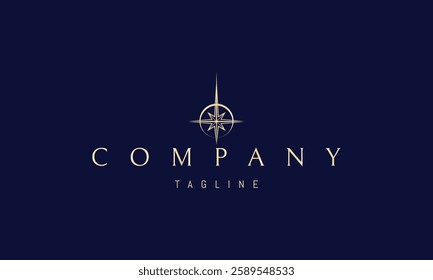 Vector golden logo with an abstract image of a shining star against the background of the sun.