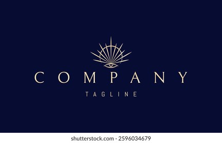 Vector golden logo with an abstract image of an eye and a shining sun.
