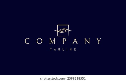 Vector golden logo with an abstract image of an eye in a square.