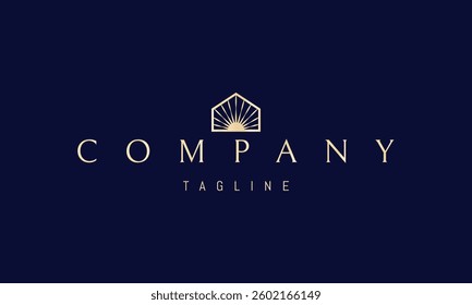 Vector golden logo with an abstract image of a house with the sun inside.