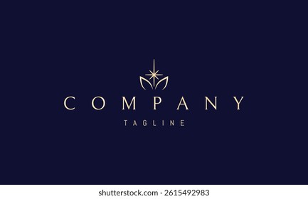 Vector golden logo with an abstract image of two leaves with a star in the middle.