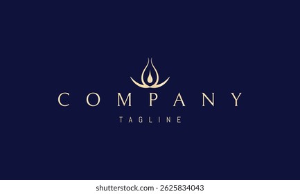 Vector golden logo with an abstract image of a bowl of fire in the form of a vessel with a drop.