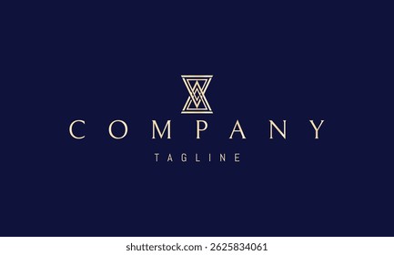 Vector golden logo with an abstract image of an hourglass in a linear style.