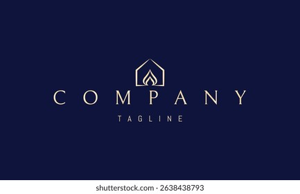 Vector golden logo with an abstract image of a house with a fireplace inside.