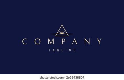 Vector golden logo with an abstract image of a sunrise in a triangle.