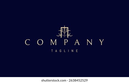 Vector golden logo with an abstract image of a passage with a tree in the middle.