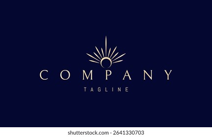 Vector golden logo with an abstract image of a ring shining like the sun.