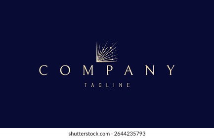 Vector golden logo with an abstract image of an explosion of light with particles.