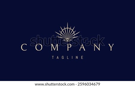 Vector golden logo with an abstract image of an eye and a shining sun.