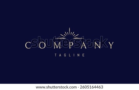 Vector golden logo with an abstract image of the sun with rays on the horizon.