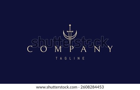 Vector golden logo with an abstract image of a sword with a moon.