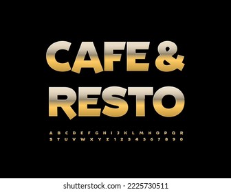 Vector golden logo Cafe and Resto. Shiny chic Font. Trendy Alphabet Letters and Numbers set