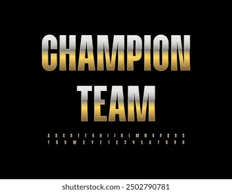 Vector Golden logo Champion Team. Modern Cool Font.  Luxury Alphabet Letters and Numbers.