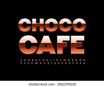 Vector golden Logo Choco Cafe. Luxury Font. Shiny Alphabet Letters and Numbers.