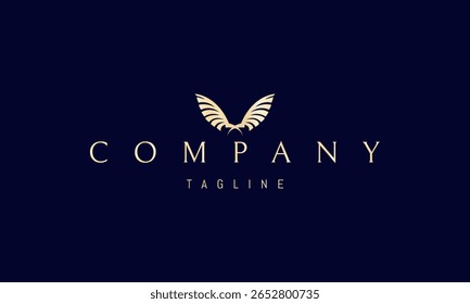 A vector golden logo featuring an abstract image a pair of crossed wings rendered in a clean, geometric style, symbolizing freedom, protection.