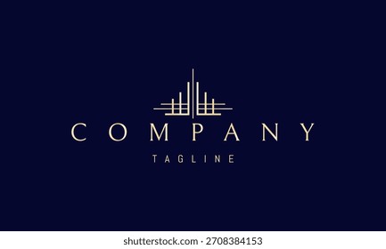 A vector golden logo featuring an abstract image a linear house in an Eastern style with curved roofs and clean minimal geometric contours.