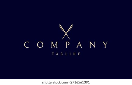 Logotipo dorado de Vector con una tijera de Imagen abstracta cruzada para formar la letra X, que simboliza la precisión, el arte y la acción decisiva.