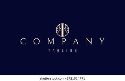 Um logotipo de vetor dourado com uma imagem abstrata de uma árvore fechada dentro de um círculo, simbolizando a natureza, o equilíbrio e a unidade.