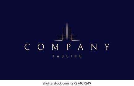 Um logotipo de vetor dourado com uma imagem abstrata uma estrutura construída a partir de linhas de interseção afiadas, simbolizando arquitetura moderna e precisão.