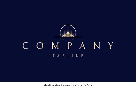 A vector golden logo featuring an abstract image a glowing pyramid set against the sun, symbolizing power, knowledge, and ancient light.