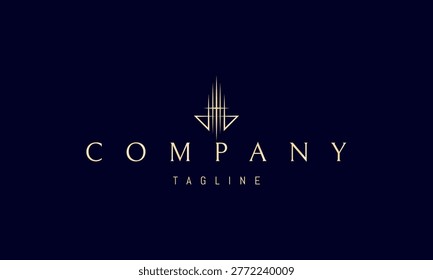A vector golden logo featuring an abstract image of peaks forming a tower with a star symbolizing ambition, elevation, guidance and success.