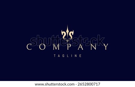 A vector golden logo image a stylized trident with seahorse heads forming its prongs, blending marine symbolism with mythological elements.