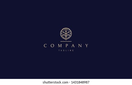 Vector golden logo on which the abstract image of a tree in the form of a circle.