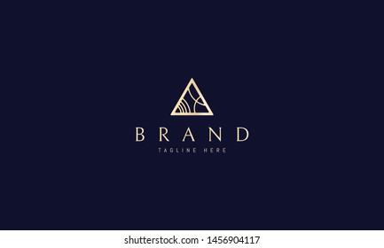 Vector golden logo on which is an abstract image of a triangle with lines inside it.