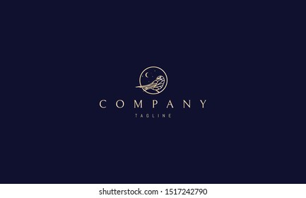 Vector golden logo on which an abstract image of a bird in the center of the circle.