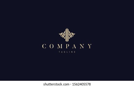 Vector golden logo on which an abstract image of a pelican.