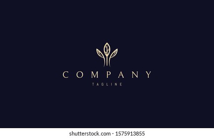 Vector golden logo on which an abstract image of three elegant leaves.