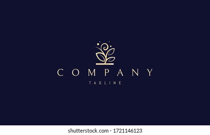 Logo de oro vectorial en el que una imagen abstracta de una planta hermosa y saludable.