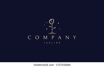 Vector golden logo on which an abstract image of a beautiful rose with spikes.