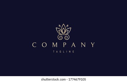 Vector golden logo on which an abstract image of a butterfly with wings similar to the petals of a lotus flower.