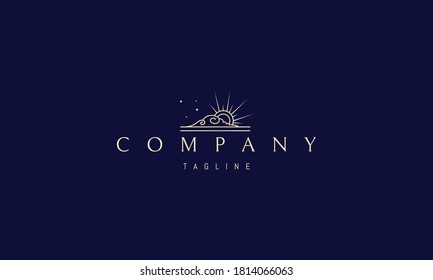 Vector golden logo on which an abstract image of the sun peeping out from behind the clouds.