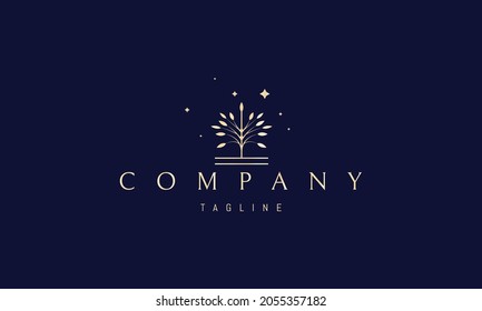 Logo de oro vectorial en el que una imagen abstracta del árbol del bienestar.