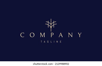 Vector golden logo on which an abstract image of a wheat ear in a minimalist style.