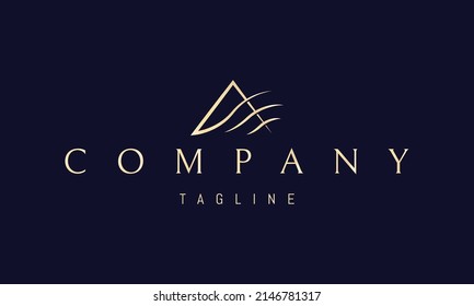 Logo vectorial dorado en el que una imagen abstracta de una montaña y olas personificando un río.