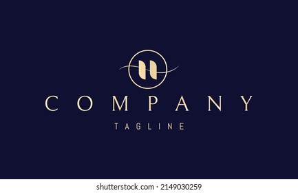 Vector golden logo on which an abstract image of the monogram of the letter H in a circle.