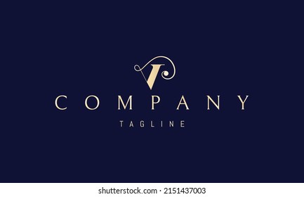 Vector golden logo on which an abstract image of the letter V with decorative elements.