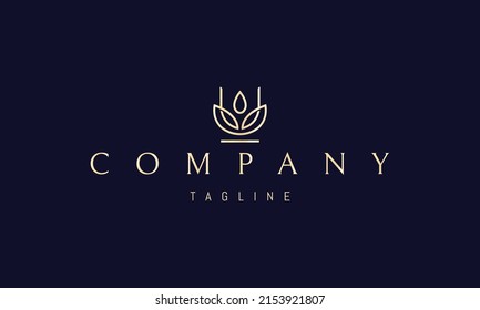 Vector golden logo on which an abstract image of a candle in a bowl of leaves.
