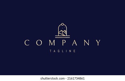 Vector golden logo on which an abstract image of a desert landscape in the gate passage.