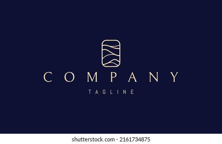 Vector golden logo on which an abstract image of the waves in the pool.