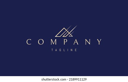 Logo de oro vectorial en el que una imagen abstracta del techo de una casa con rayas que se inclinan hacia arriba.