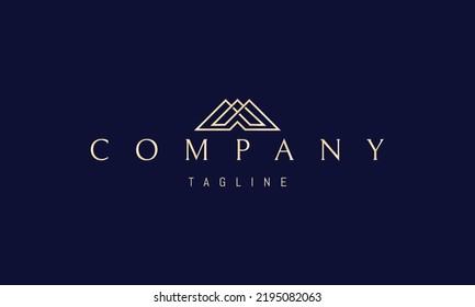 Vector golden logo on which an abstract image of three mountains in the shape of the letter M.