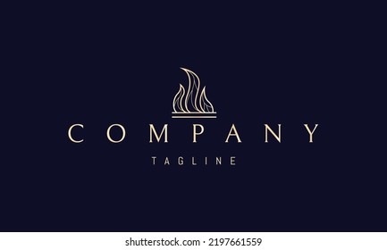 Vector golden logo on which an abstract image of a burning flame in a linear style.