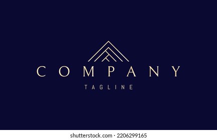 Vektor-goldenes Logo, auf dem ein abstraktes Bild einer mehrschichtigen Pyramide im linearen Stil steht.