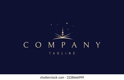 Vector golden logo on which an abstract image of a shining star on the horizon.