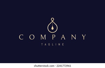 Vector golden logo on which an abstract image of a perfume bottle with a drop inside.